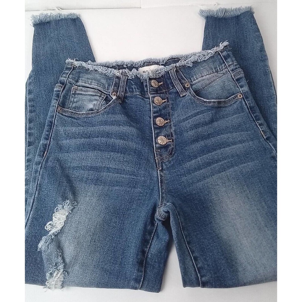 Black Label Womens 7 Jeans Raw Hem Button Fly Whiskering Stretch